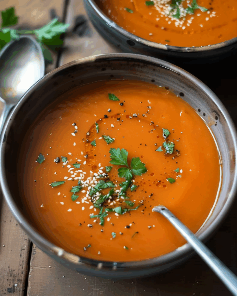 Vegan Roasted Carrot and Red Pepper Soup