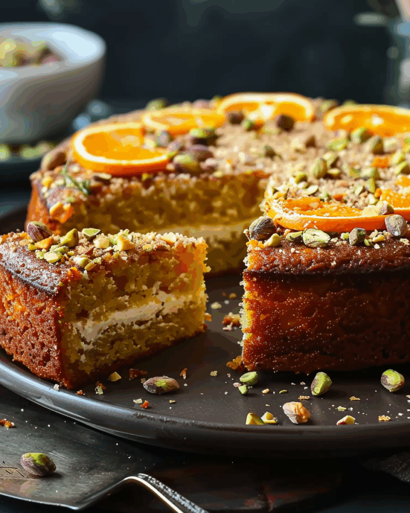 Almond Flour Orange Pistachio Cake with Honey Citrus Glaze