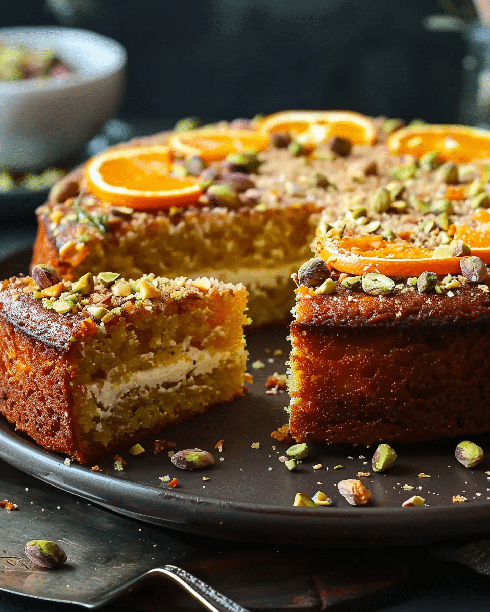 Almond Flour Orange Pistachio Cake with Honey Citrus Glaze