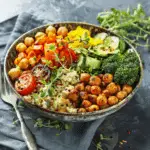 Roasted Chickpea & Veggie Quinoa Bowl with Creamy Tahini Dressing