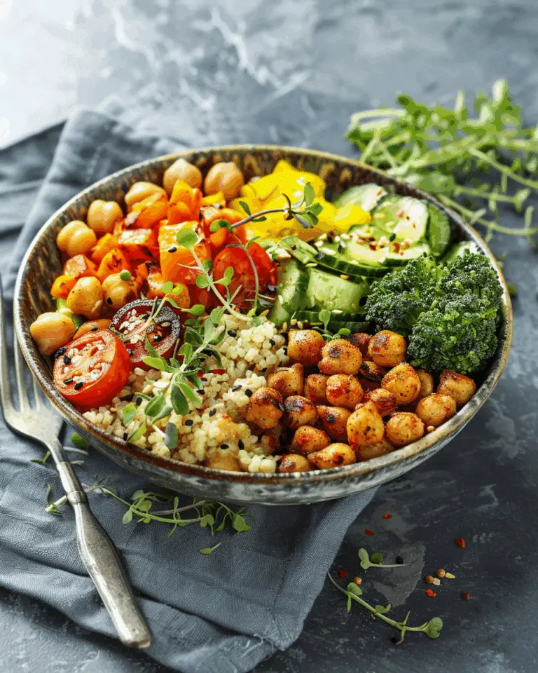 Roasted Chickpea & Veggie Quinoa Bowl with Creamy Tahini Dressing