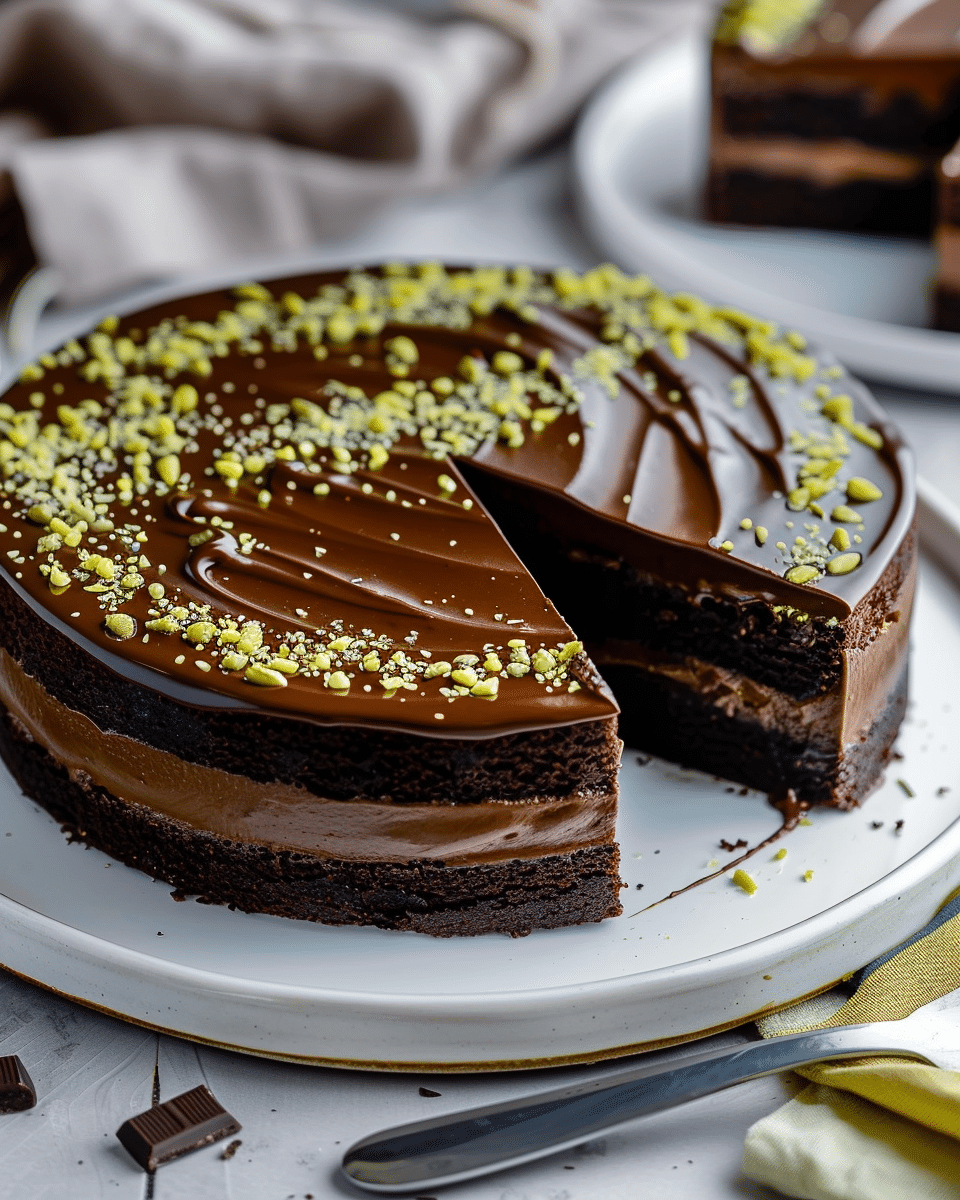 Dubai Chocolate Cake with Pistachio Kataifi Filling