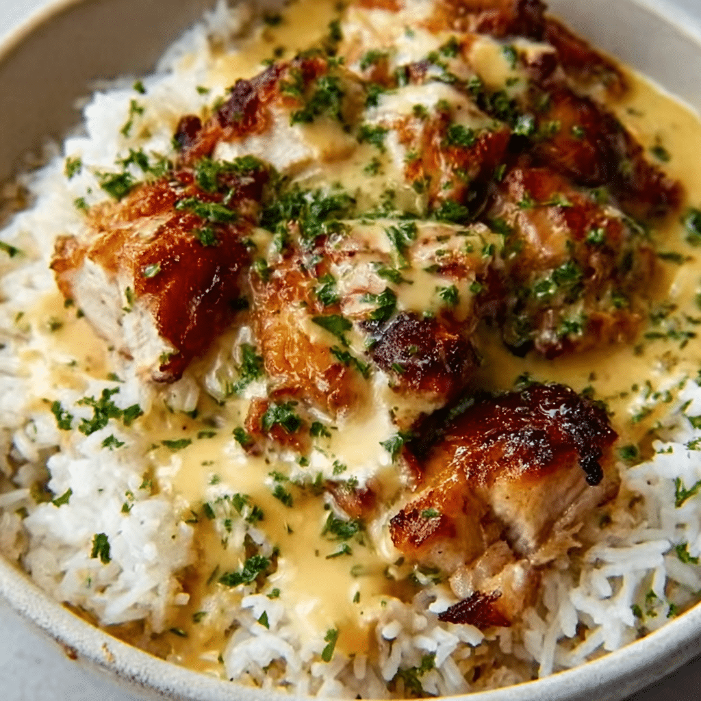 Creamy Garlic Chicken and Rice Recipe - Recipe Image