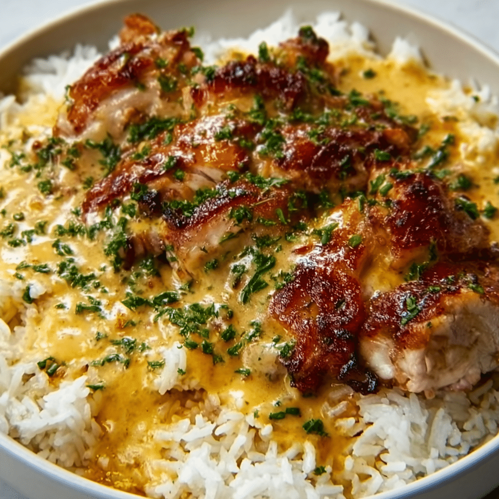 Creamy Garlic Chicken and Rice Recipe - Recipe Image