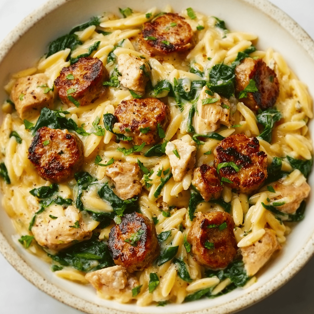 Creamy Chicken Sausage Orzo Recipe - Recipe Image