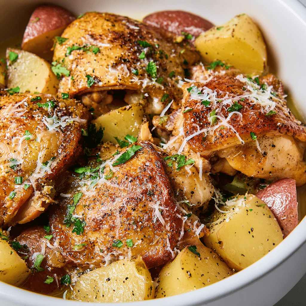 Garlic Parmesan Crockpot Chicken and Potatoes Recipe - Recipe Image