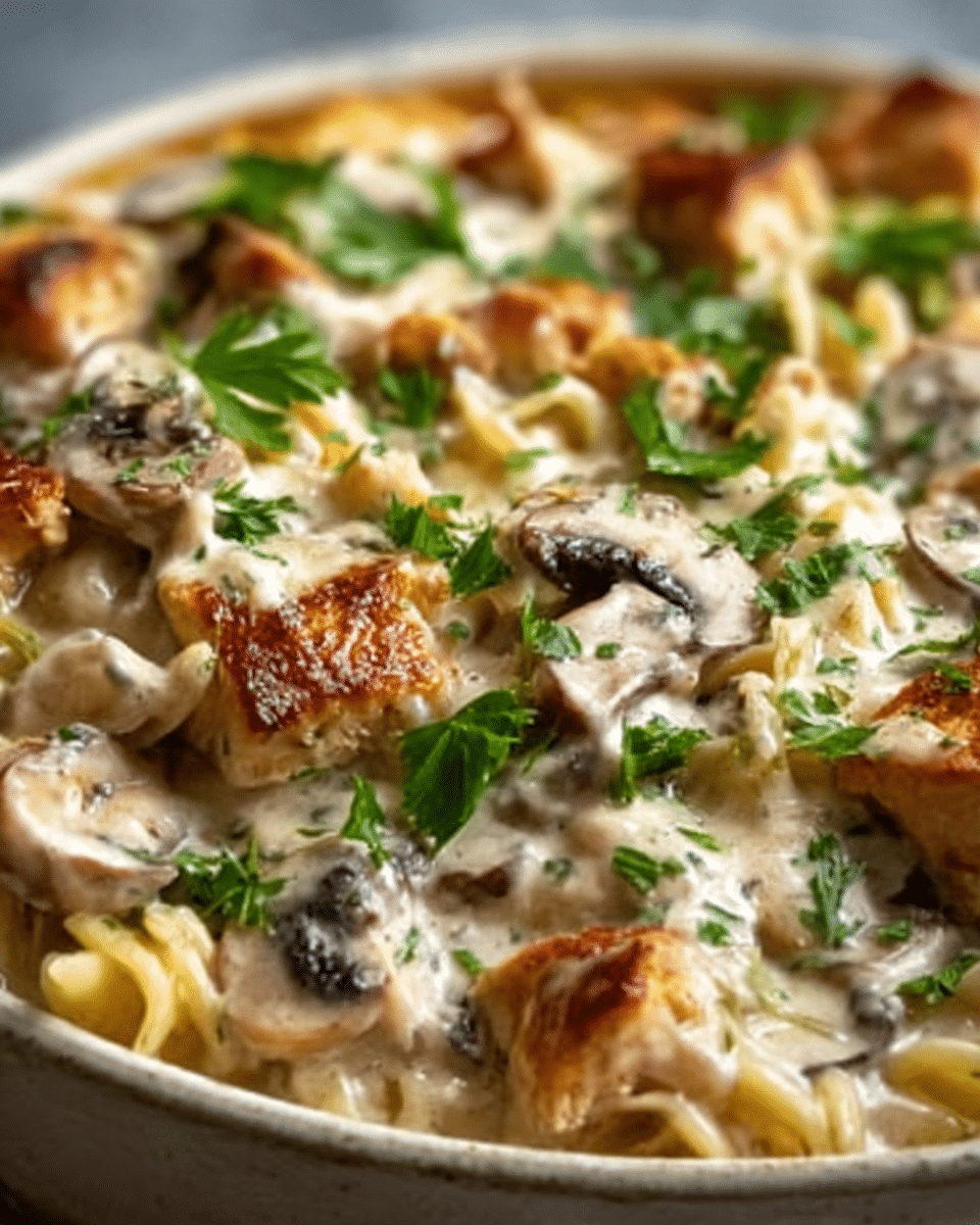 Creamy Chicken Mushroom Noodle Bake Recipe