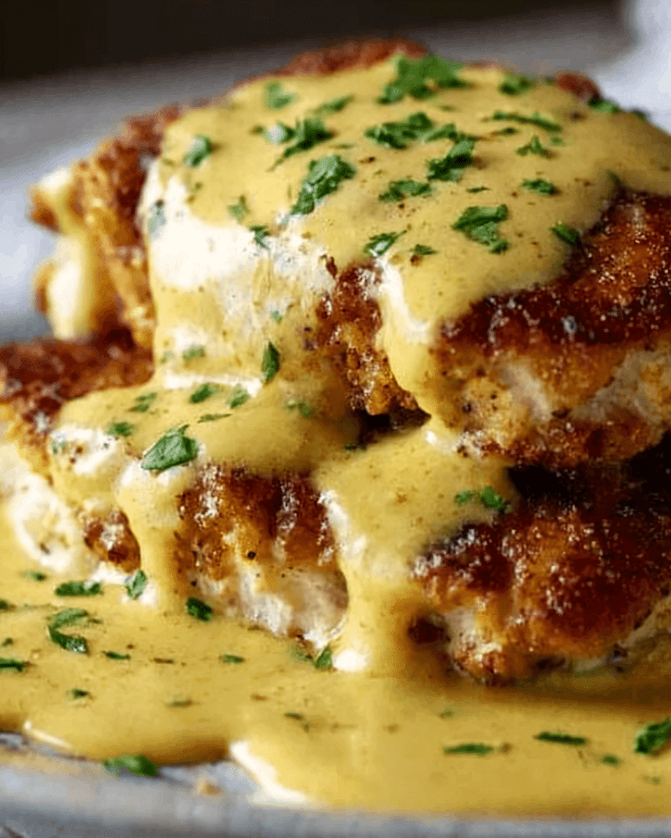 Pretzel Chicken with Mustard-Cheddar Sauce Recipe