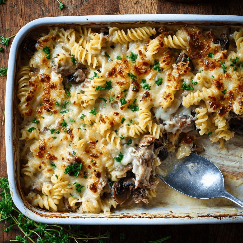 Creamy Chicken Mushroom Noodle Bake Recipe - Recipe Image