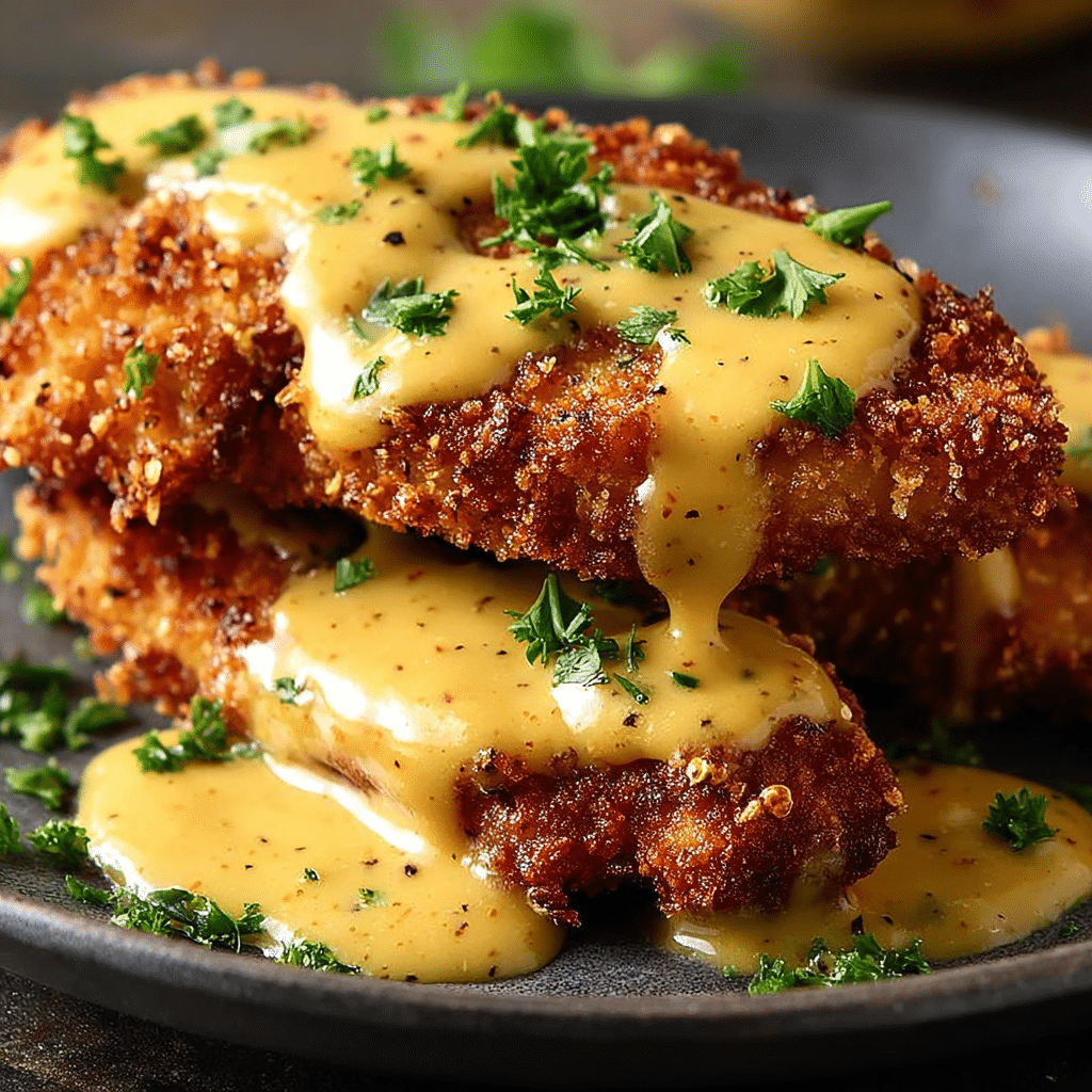 Pretzel Chicken with Mustard-Cheddar Sauce Recipe - Recipe Image