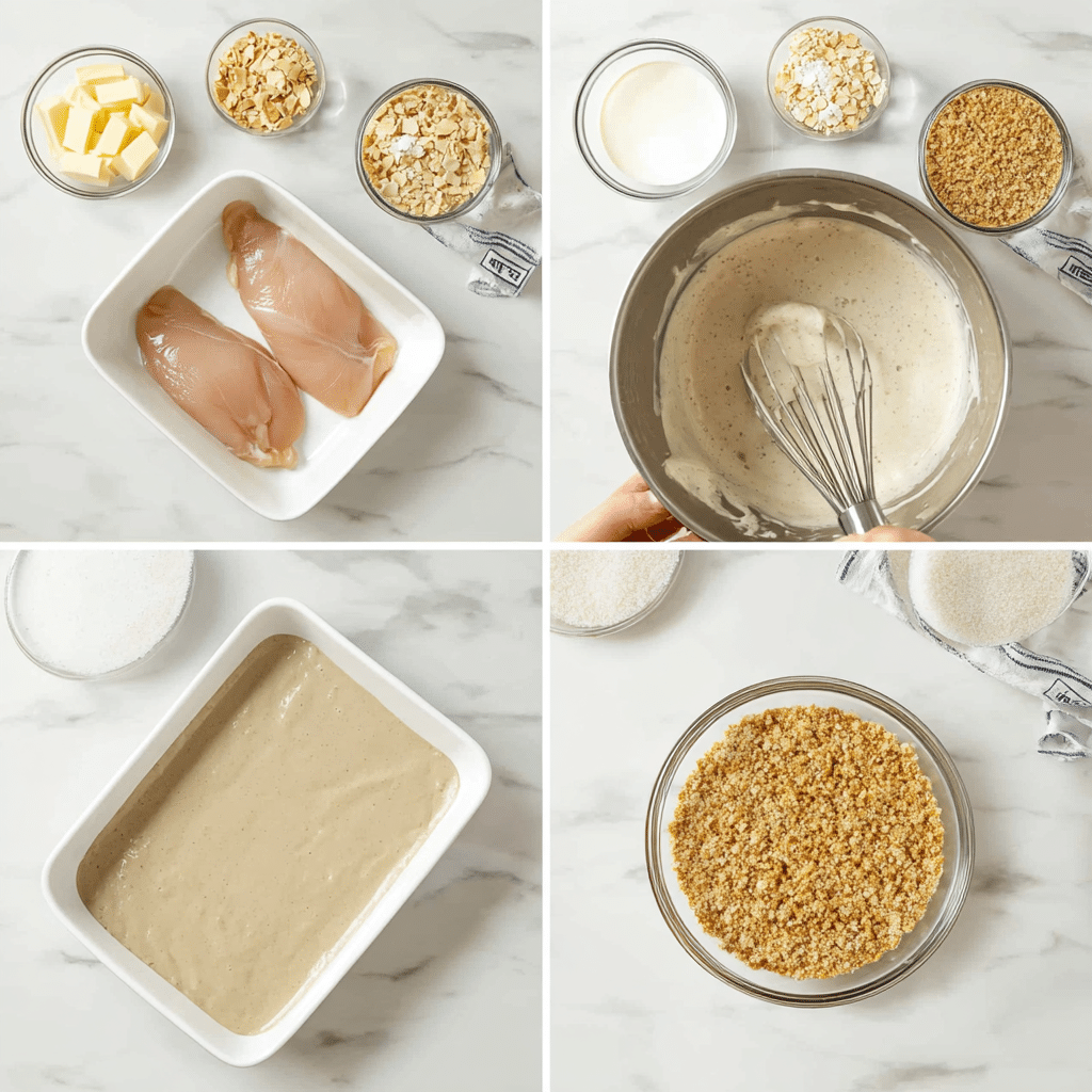 Spread the creamy chicken mixture evenly into the prepared baking dish Recipe - Recipe Image