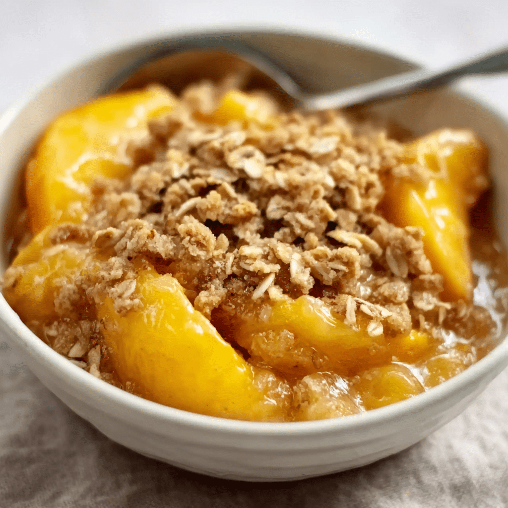 Cinnamon Peach Crisp with Buttery Oat Topping Recipe - Recipe Image